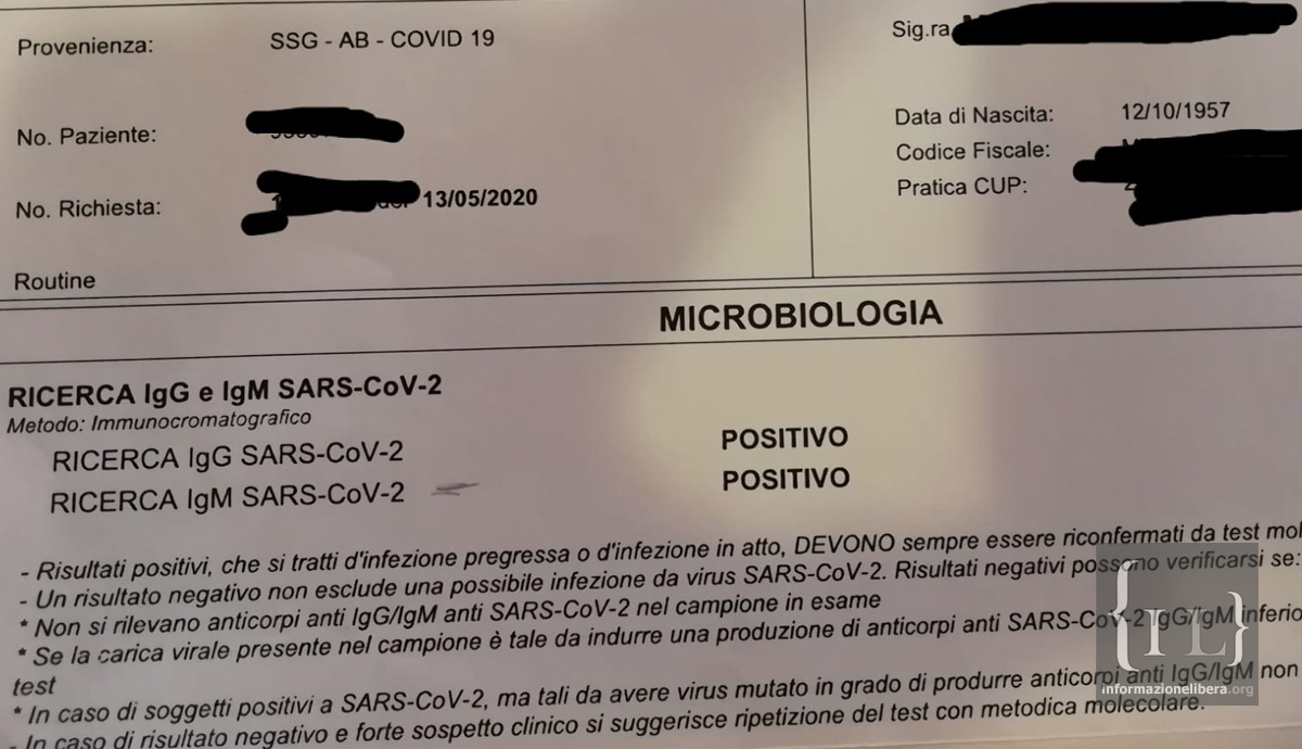 Positiva ai test sierologici IgG e IgM: vive la sua quotidianità nell'indifferenza del personale medico